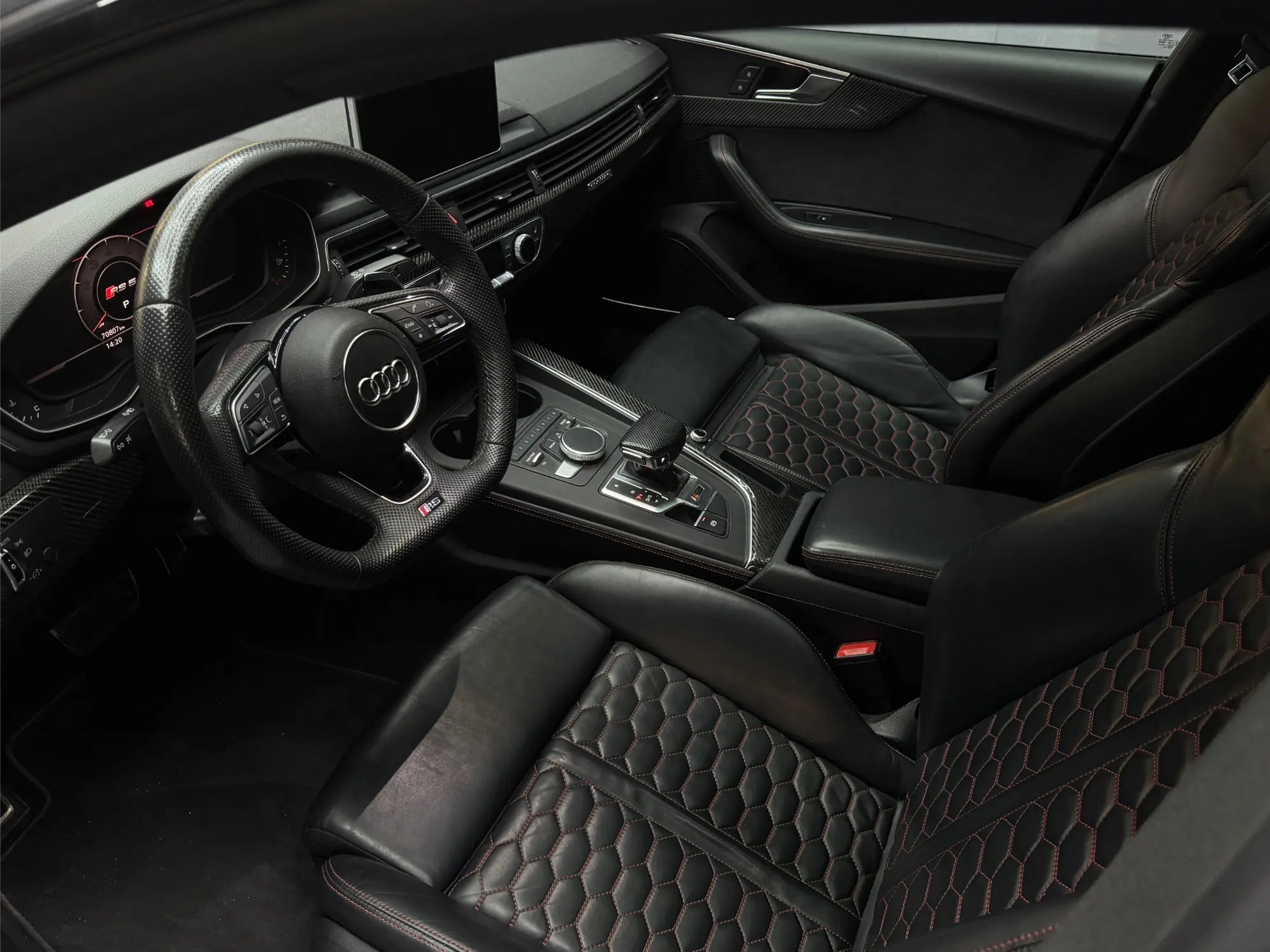 Rear side view of Audi RS5 Sportback luxury rental car in Benidorm Costa Blanca