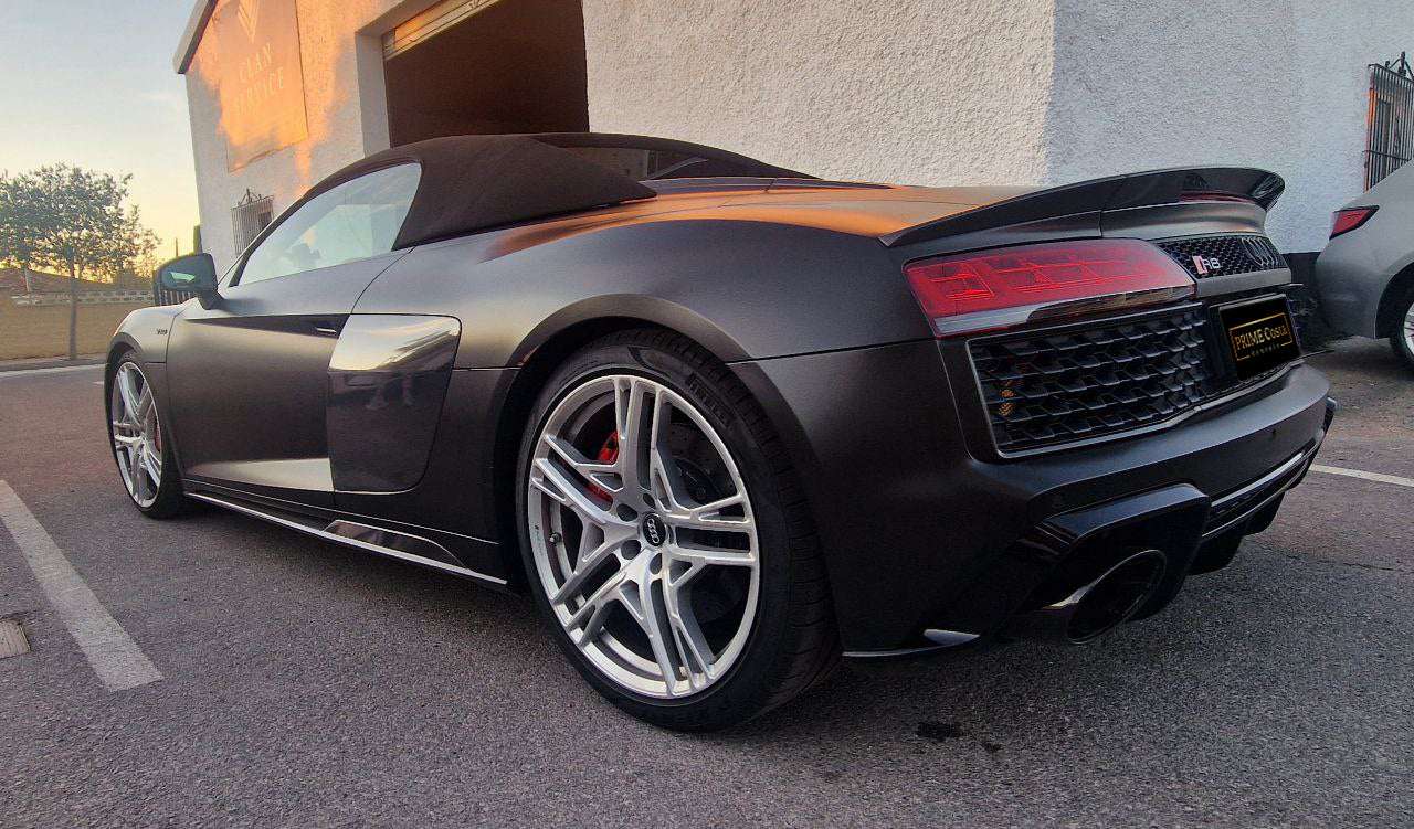 Audi R8 Cabriolet luxury convertible for rent in Alicante – V10 supercar, automatic transmission, open-top driving.
