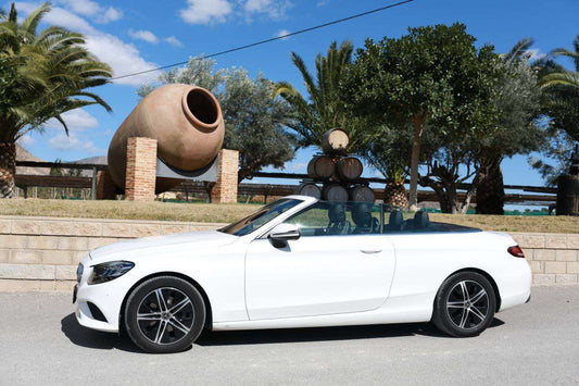 Mercedes-Benz C 200 Cabrio luxury convertible for rent in Alicante – stylish design, premium comfort, retractable roof.
