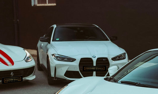 BMW M4 Competition sports car for rent in Alicante – 510 HP, 3.0L twin-turbo, luxury coupe.
