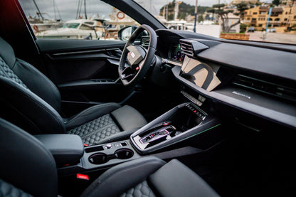 Audi RS3 2023 high-performance sedan for rent in Alicante – 400 HP, AWD, 0–100 in 3.8s.
