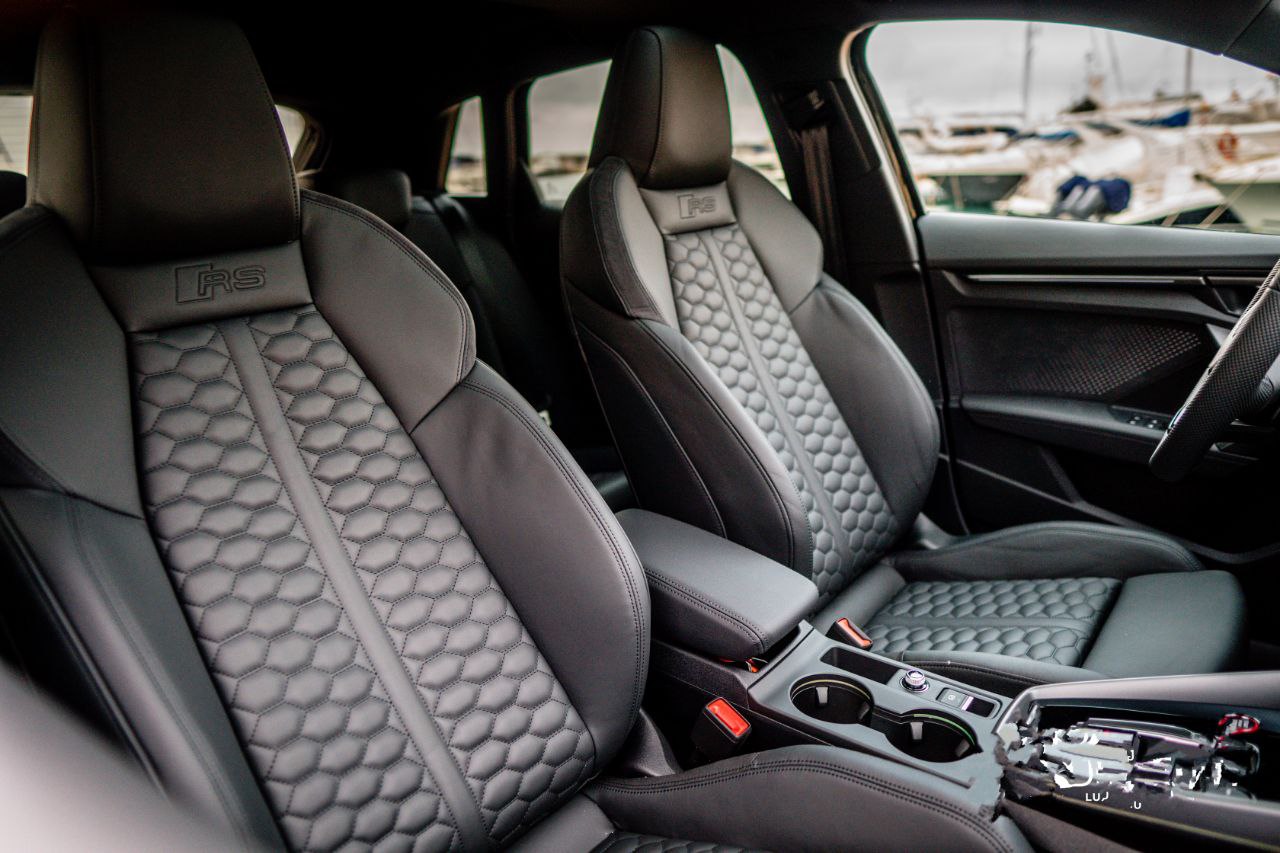 Audi RS3 2023 high-performance sedan for rent in Alicante – 400 HP, AWD, 0–100 in 3.8s.
