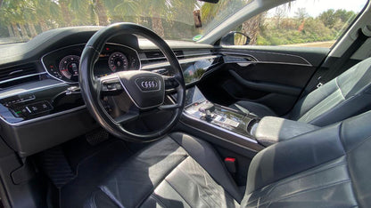 Audi A8 Long luxury executive sedan for rent in Alicante – extended comfort, automatic transmission, premium class.