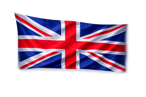 United Kingdom flag with realistic fabric waves fading into a black background