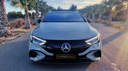 Mercedes-Benz EQE 500 4MATIC electric luxury sedan for rent in Alicante – AWD, up to 600 km range, premium interior.