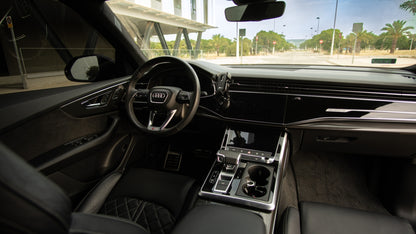 Audi RS Q8 luxury SUV for rent in Alicante – 600 HP, 4.0L V8 mild hybrid, automatic, 4WD crossover.
